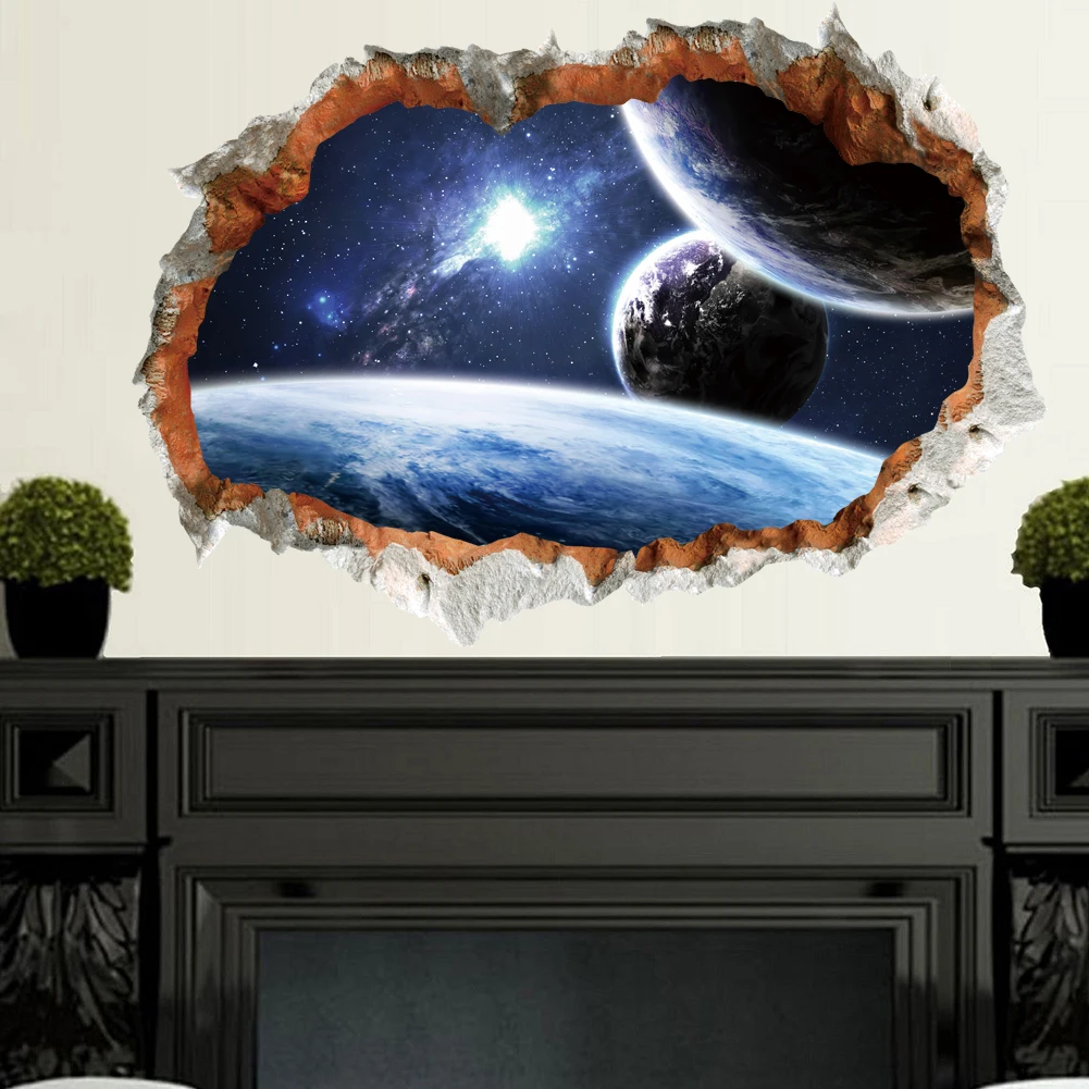 Outer Space Star Galaxy Wall Stickers 3D Vivid Broken Wall Decals Poster Nursery Mural Living Room Bedroom Home Decor sticker - Image 5