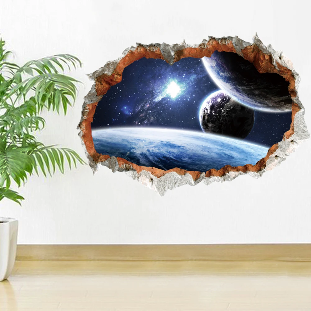 Outer Space Star Galaxy Wall Stickers 3D Vivid Broken Wall Decals Poster Nursery Mural Living Room Bedroom Home Decor sticker Outer Space Star Galaxy Wall Stickers 3D Vivid Broken Wall Decals Poster Nursery Mural Living Room Bedroom Home Decor sticker