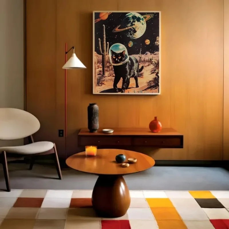 Vintage Space Astronaut Cats Poster Surrealism Vaporwave Retro Futuristic Funny Animal Canvas Painting Wall Art Room Home Decor