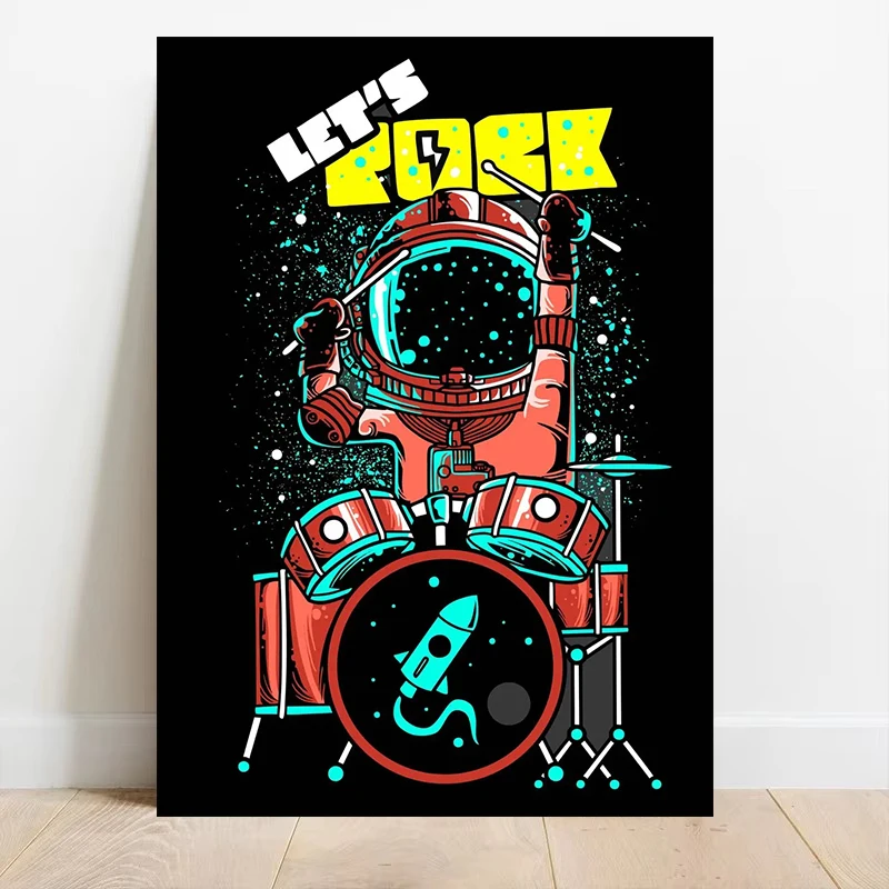 Cartoon Astronaut Cool Posture Space Walk Posters and Prints Wall Art Picture for Living Room Home Decor Gifts Canvas Painting