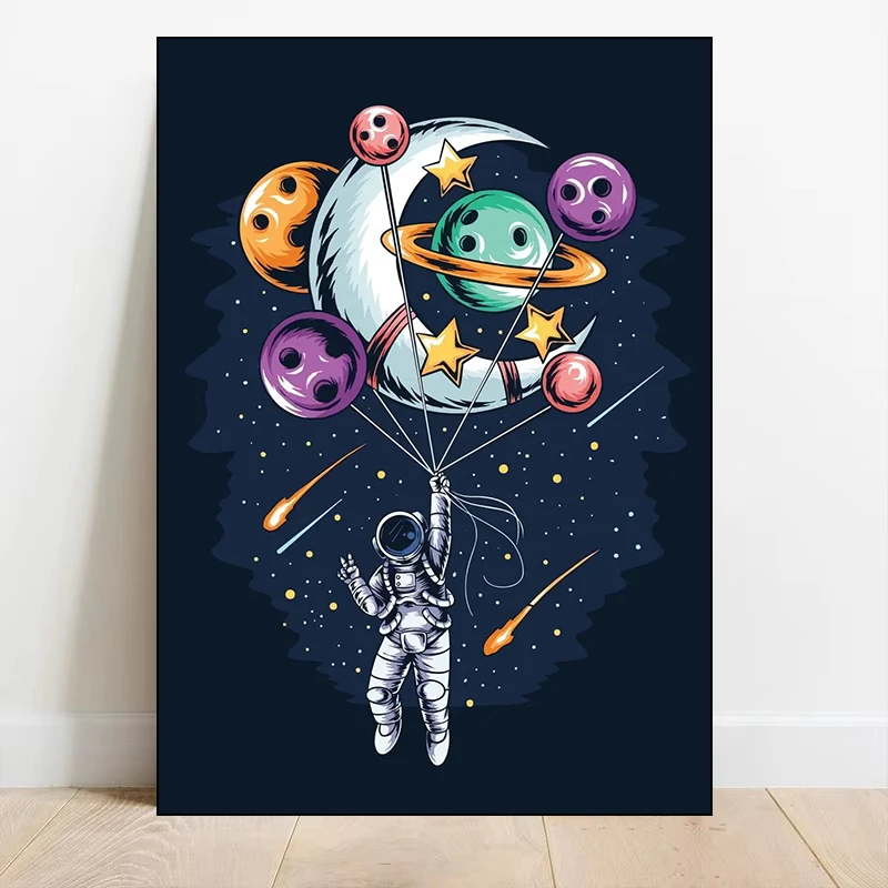 Cartoon Astronaut Cool Posture Space Walk Posters and Prints Wall Art Picture for Living Room Home Decor Gifts Canvas Painting