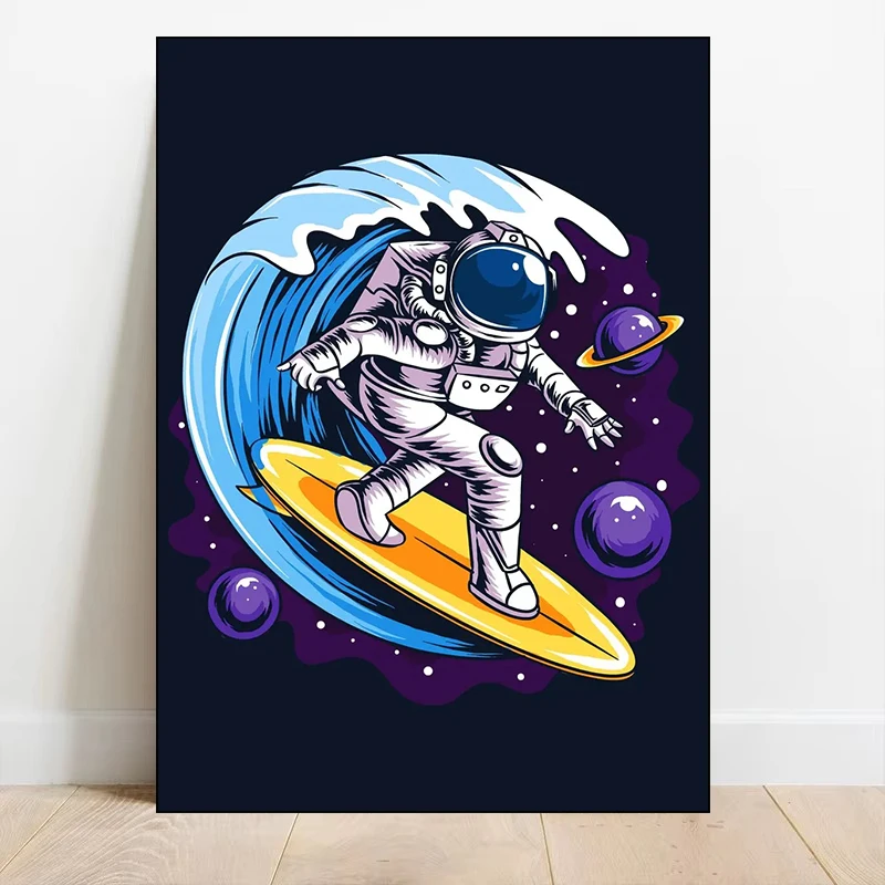 Cartoon Astronaut Cool Posture Space Walk Posters and Prints Wall Art Picture for Living Room Home Decor Gifts Canvas Painting