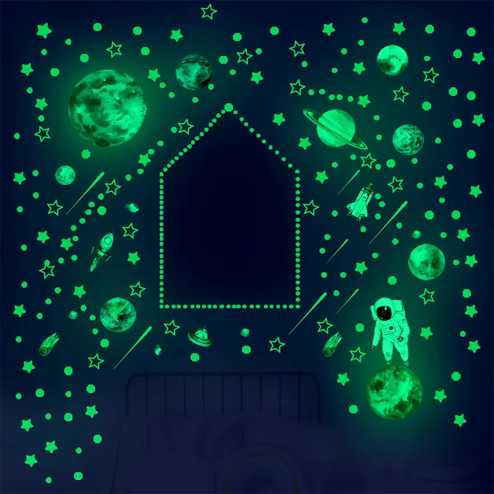 2025 New Luminous 3D Stars Creative Wall Stickers Modern Wall Art Glowing Planet Spaceship Wall Decals DIY Kids Room Decor 2025 New Luminous 3D Stars Creative Wall Stickers Modern Wall Art Glowing Planet Spaceship Wall Decals DIY Kids Room Decor