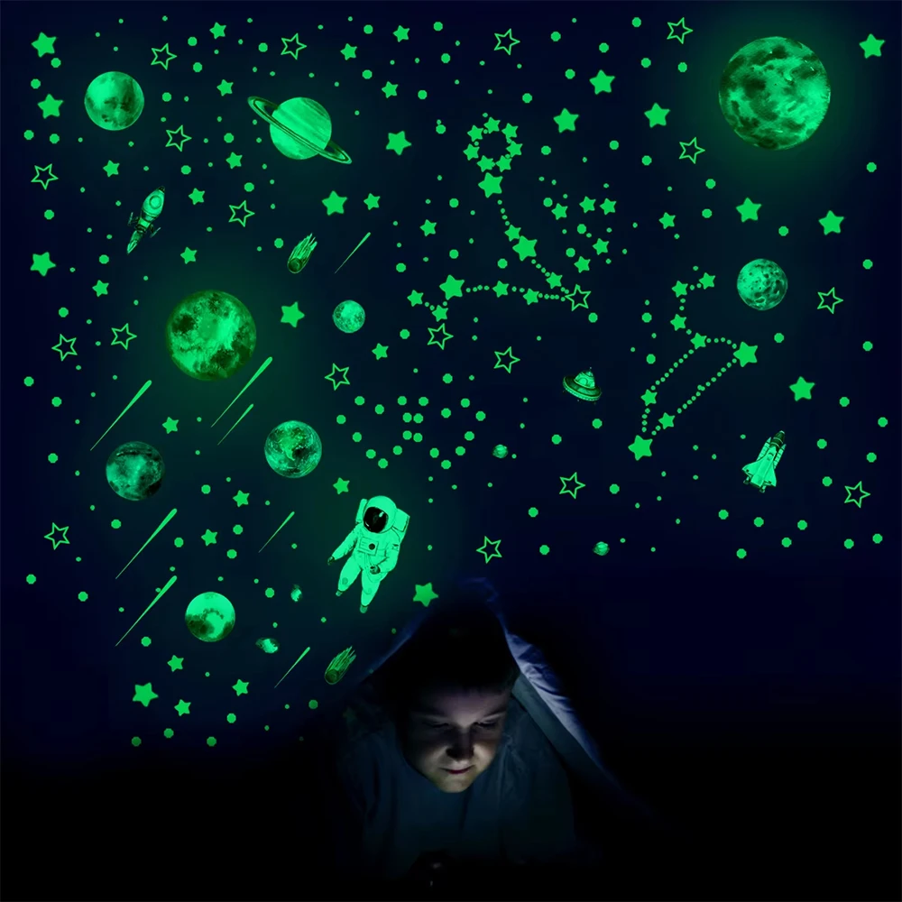 2025 New Luminous 3D Stars Creative Wall Stickers Modern Wall Art Glowing Planet Spaceship Wall Decals DIY Kids Room Decor - Image 4