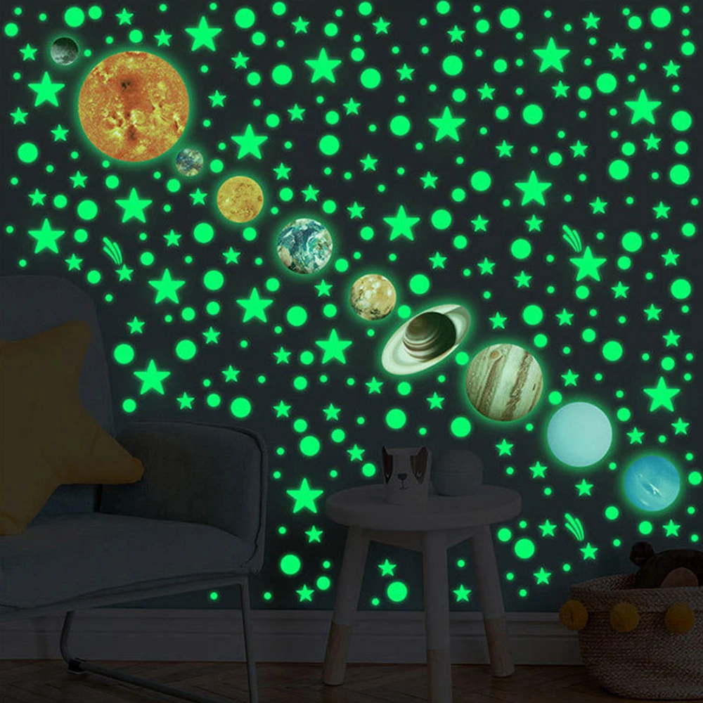 2025 New Luminous 3D Stars Creative Wall Stickers Modern Wall Art Glowing Planet Spaceship Wall Decals DIY Kids Room Decor 2025 New Luminous 3D Stars Creative Wall Stickers Modern Wall Art Glowing Planet Spaceship Wall Decals DIY Kids Room Decor