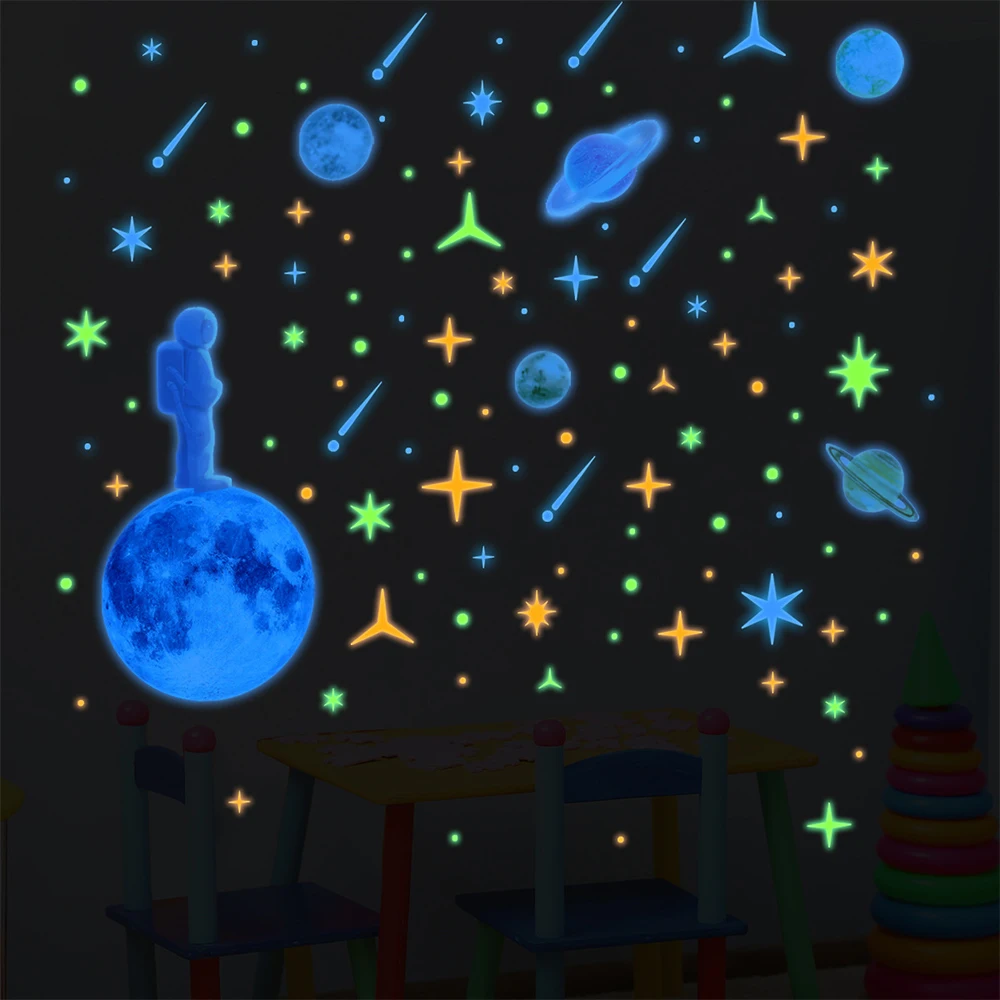 2025 New Luminous 3D Stars Creative Wall Stickers Modern Wall Art Glowing Planet Spaceship Wall Decals DIY Kids Room Decor - Image 3