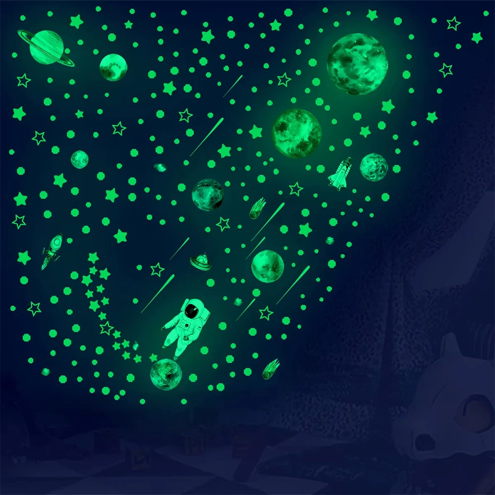 2025 New Luminous 3D Stars Creative Wall Stickers Modern Wall Art Glowing Planet Spaceship Wall Decals DIY Kids Room Decor 2025 New Luminous 3D Stars Creative Wall Stickers Modern Wall Art Glowing Planet Spaceship Wall Decals DIY Kids Room Decor