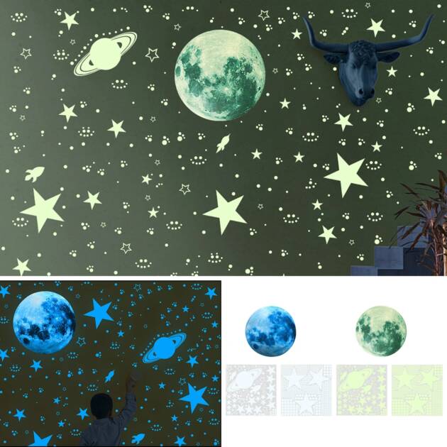 947Pcs Glow in The Dark Stars Stickers Luminous Moon Planet Spaceship Wall Decals Fluorescent Star Ceiling Sticker for Home