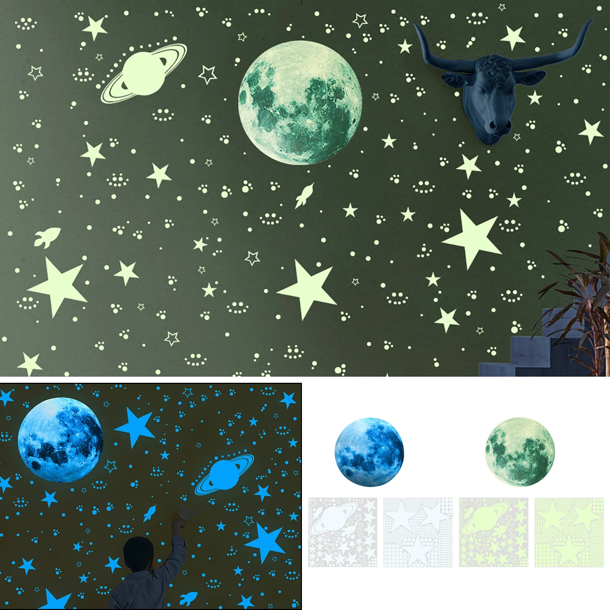 947Pcs Glow in The Dark Stars Stickers Luminous Moon Planet Spaceship Wall Decals Fluorescent Star Ceiling Sticker for Home