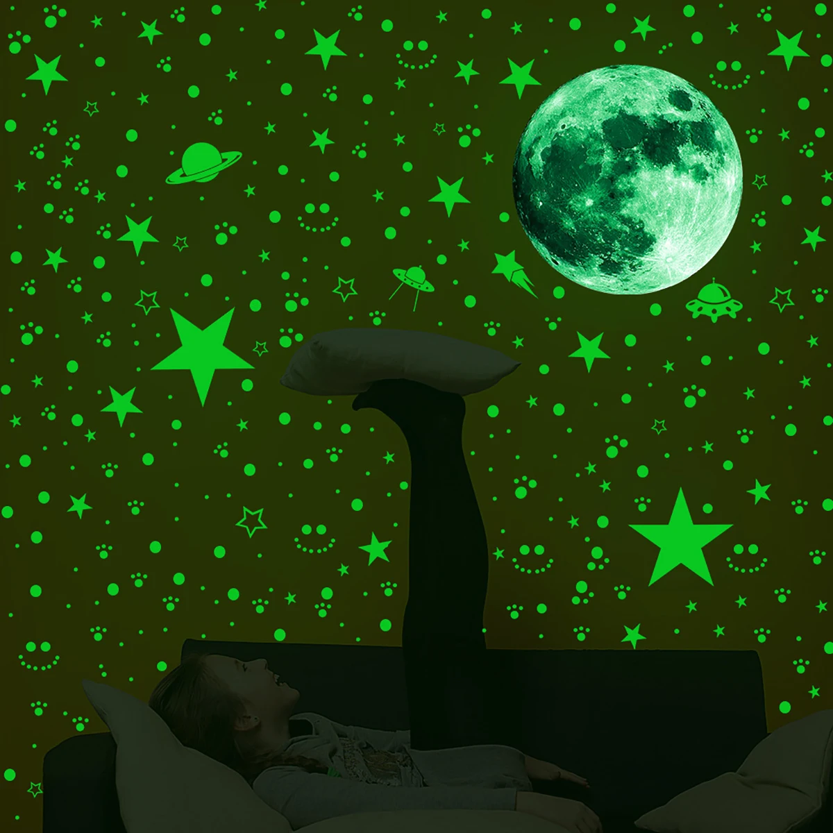947Pcs Glow in The Dark Stars Stickers Luminous Moon Planet Spaceship Wall Decals Fluorescent Star Ceiling Sticker for Home - Image 4