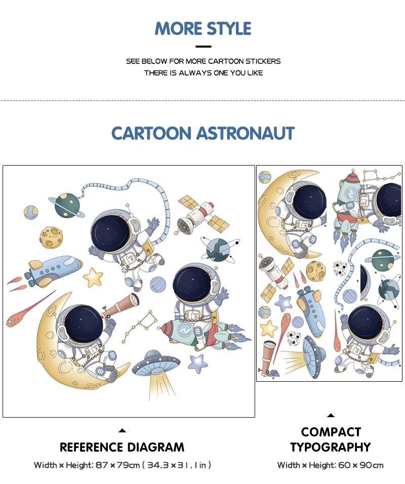 Cartoon Astronaut Wall Stickers For Kids Rooms Creative Outer Space Child Bedroom Self-adhesive Home Wall Decor Vinyl Sticker Cartoon Astronaut Wall Stickers For Kids Rooms Creative Outer Space Child Bedroom Self-adhesive Home Wall Decor Vinyl Sticker