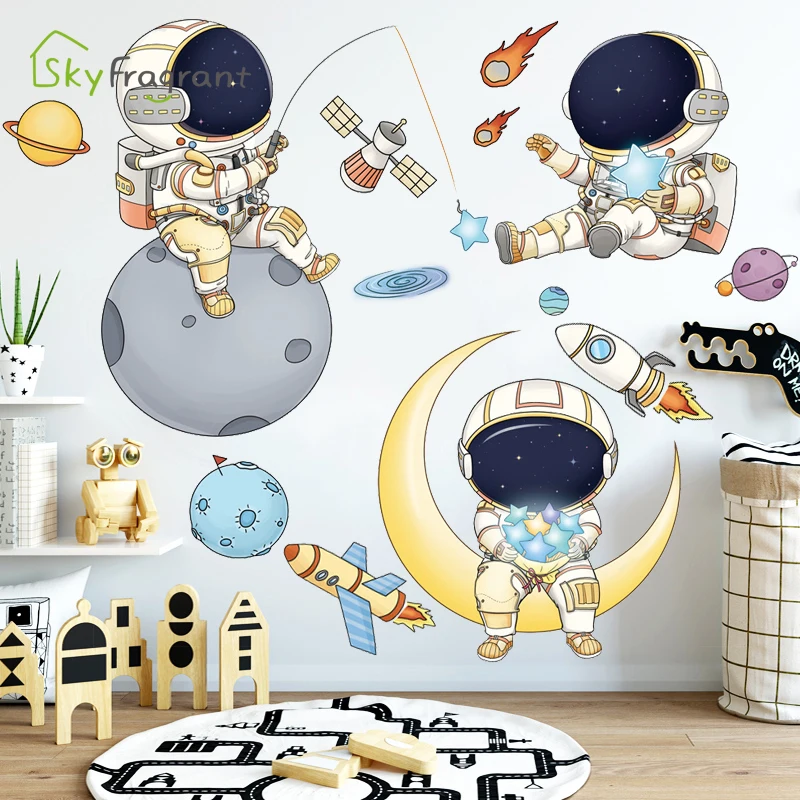 Cartoon Astronaut Wall Stickers For Kids Rooms Creative Outer Space Child Bedroom Self-adhesive Home Wall Decor Vinyl Sticker - Image 5