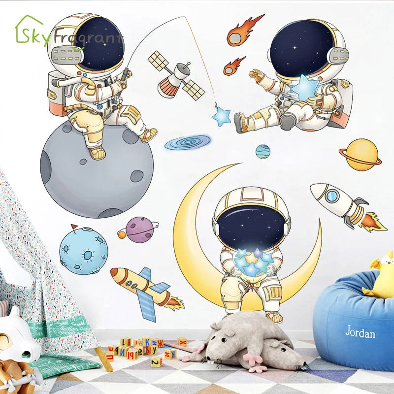 Cartoon Astronaut Wall Stickers For Kids Rooms Creative Outer Space Child Bedroom Self-adhesive Home Wall Decor Vinyl Sticker - Image 6