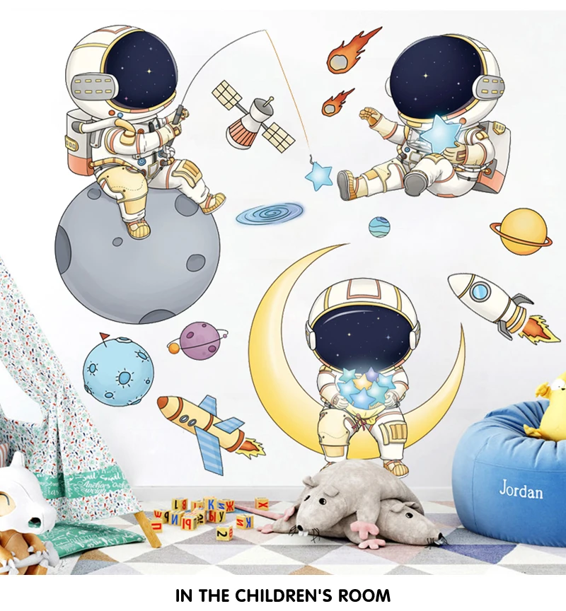 Cartoon Astronaut Wall Stickers For Kids Rooms Creative Outer Space Child Bedroom Self-adhesive Home Wall Decor Vinyl Sticker Cartoon Astronaut Wall Stickers For Kids Rooms Creative Outer Space Child Bedroom Self-adhesive Home Wall Decor Vinyl Sticker