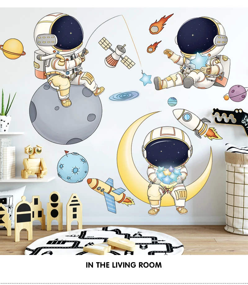 Cartoon Astronaut Wall Stickers For Kids Rooms Creative Outer Space Child Bedroom Self-adhesive Home Wall Decor Vinyl Sticker Cartoon Astronaut Wall Stickers For Kids Rooms Creative Outer Space Child Bedroom Self-adhesive Home Wall Decor Vinyl Sticker