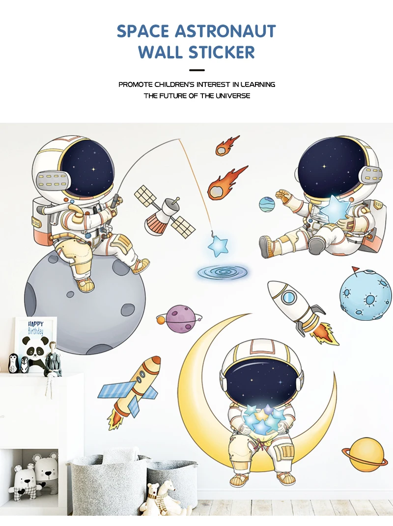 Cartoon Astronaut Wall Stickers For Kids Rooms Creative Outer Space Child Bedroom Self-adhesive Home Wall Decor Vinyl Sticker Cartoon Astronaut Wall Stickers For Kids Rooms Creative Outer Space Child Bedroom Self-adhesive Home Wall Decor Vinyl Sticker