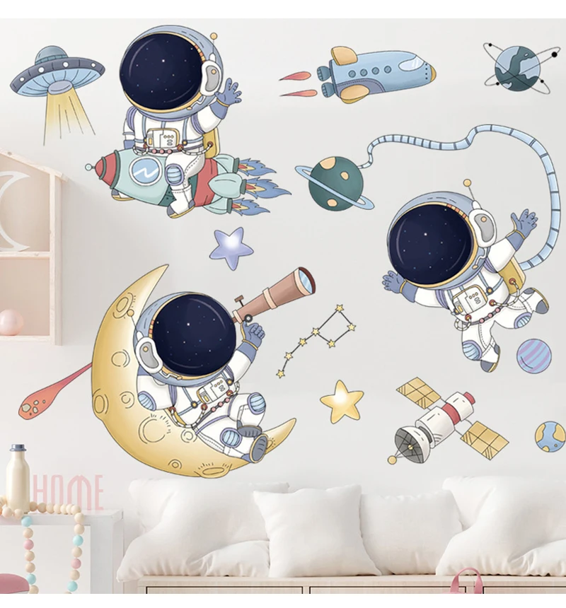 Cartoon Astronaut Wall Stickers For Kids Rooms Creative Outer Space Child Bedroom Self-adhesive Home Wall Decor Vinyl Sticker Cartoon Astronaut Wall Stickers For Kids Rooms Creative Outer Space Child Bedroom Self-adhesive Home Wall Decor Vinyl Sticker