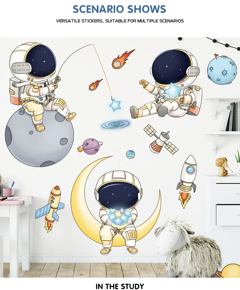 Cartoon Astronaut Wall Stickers For Kids Rooms Creative Outer Space Child Bedroom Self-adhesive Home Wall Decor Vinyl Sticker Cartoon Astronaut Wall Stickers For Kids Rooms Creative Outer Space Child Bedroom Self-adhesive Home Wall Decor Vinyl Sticker