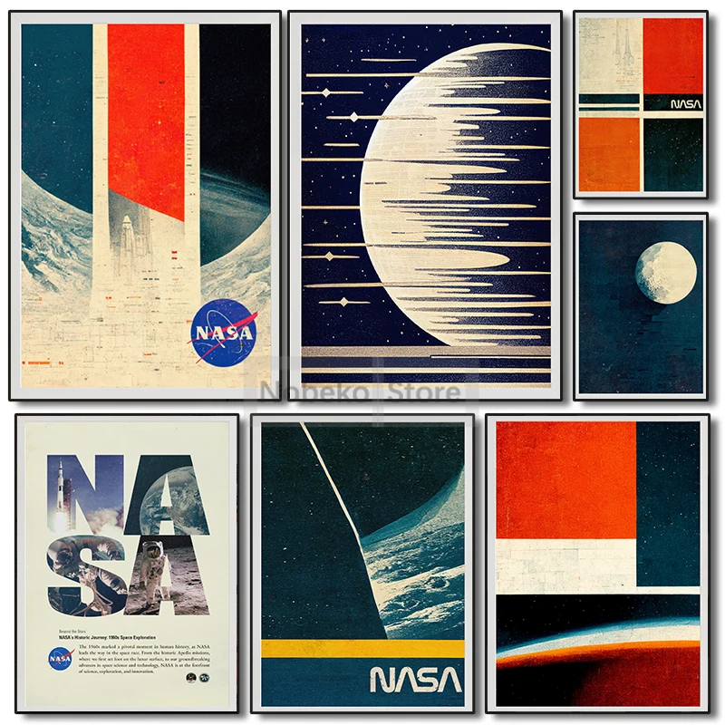 NASA Mid Century Modern Abstract Poster Vintage Space Prints Canvas Painting NASA Wall Art Pictures Home Living Room Decoration