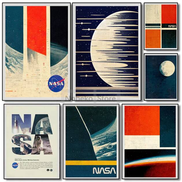 NASA Mid Century Modern Abstract Poster Vintage Space Prints Canvas Painting NASA Wall Art Pictures Home Living Room Decoration