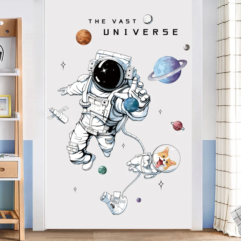 Astronaut Wall Stickers for Kids Room Nursery Kindergarten Decor Art Remvable PVC Tile Decals DIY Posters Murals Home Decoration