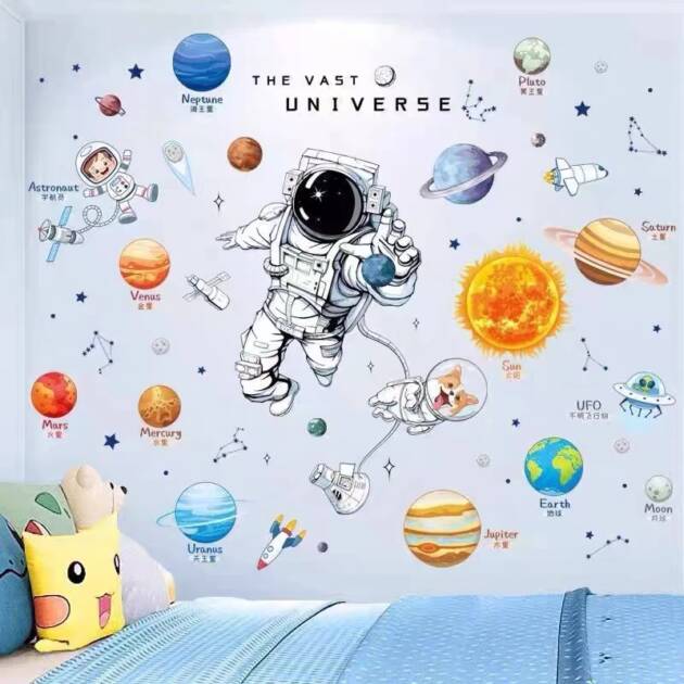 DIY Space Astronaut Wall Decal Boys' Room Wall Decal  Decorative Children's Room Cosmic Sky Background Wall Art Wallpaper