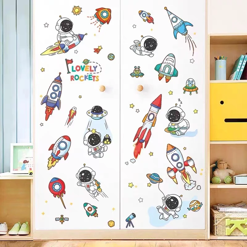 DIY Space Astronaut Wall Decal Boys' Room Wall Decal Decorative Children's Room Cosmic Sky Background Wall Art Wallpaper - Image 3