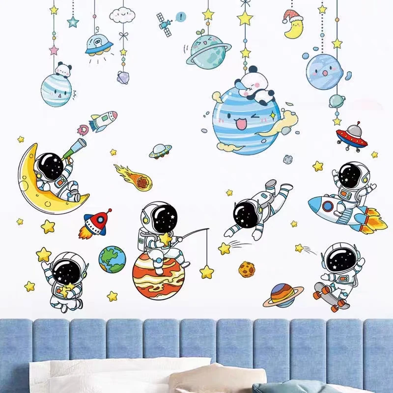 DIY Space Astronaut Wall Decal Boys' Room Wall Decal Decorative Children's Room Cosmic Sky Background Wall Art Wallpaper - Image 6