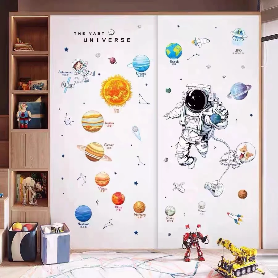 DIY Space Astronaut Wall Decal Boys' Room Wall Decal Decorative Children's Room Cosmic Sky Background Wall Art Wallpaper - Image 5