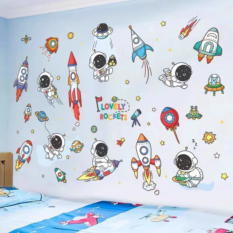 DIY Space Astronaut Wall Decal Boys' Room Wall Decal Decorative Children's Room Cosmic Sky Background Wall Art Wallpaper - Image 4
