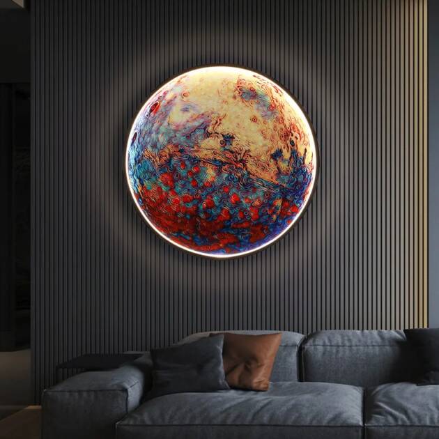 Home decor earth mural LED lamp Modern Moon Wall Sconce Black round Ceiling Light Living Room Bedroom stair aisle Mood Luminaire