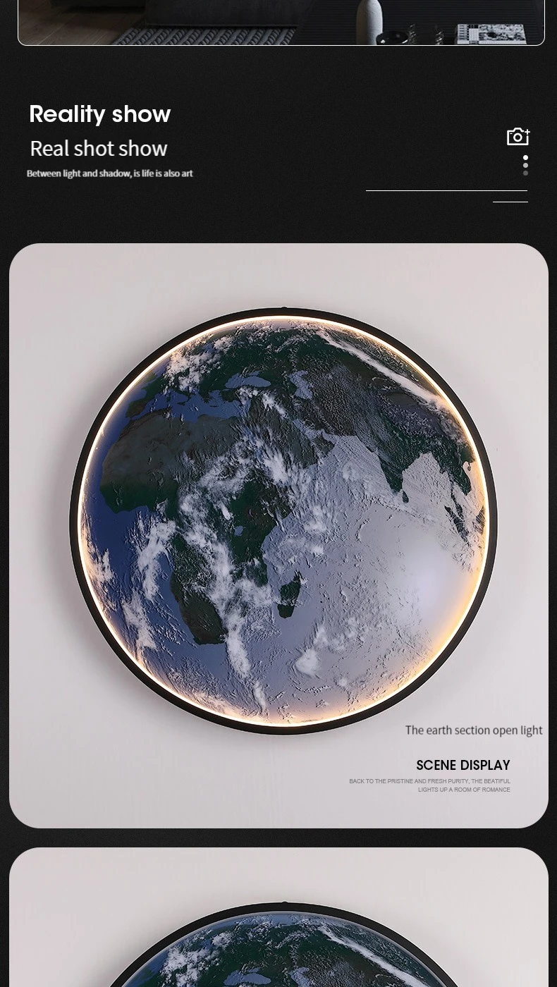 Home decor earth mural LED lamp Modern Moon Wall Sconce Black round Ceiling Light Living Room Bedroom stair aisle Mood Luminaire