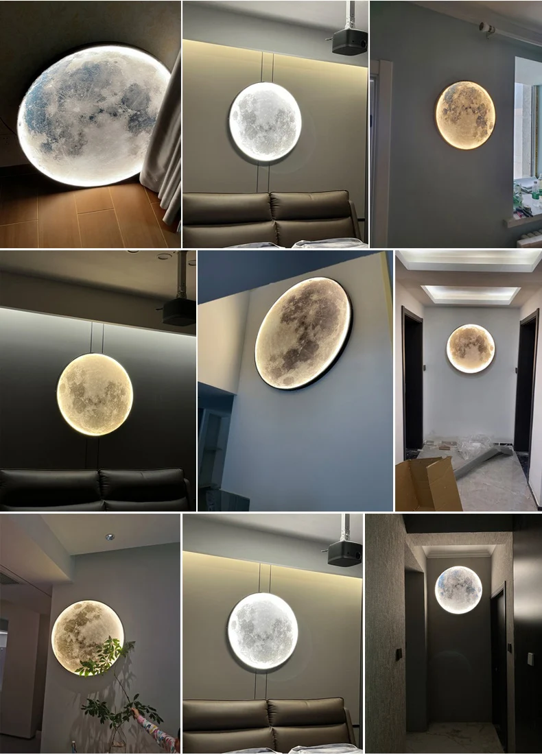 Home decor earth mural LED lamp Modern Moon Wall Sconce Black round Ceiling Light Living Room Bedroom stair aisle Mood Luminaire