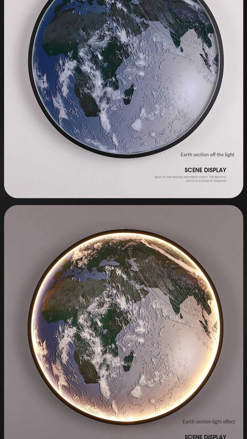 Home decor earth mural LED lamp Modern Moon Wall Sconce Black round Ceiling Light Living Room Bedroom stair aisle Mood Luminaire