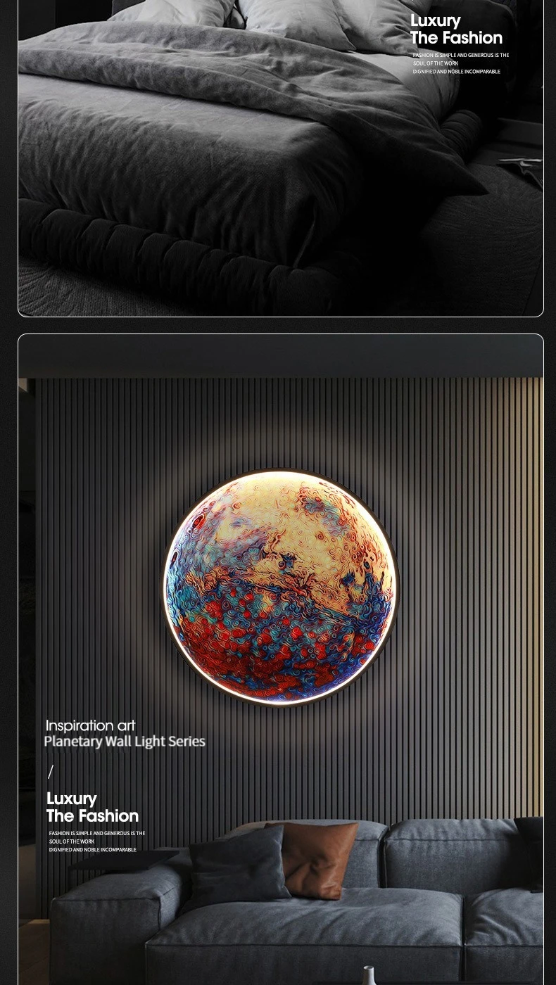 Home decor earth mural LED lamp Modern Moon Wall Sconce Black round Ceiling Light Living Room Bedroom stair aisle Mood Luminaire