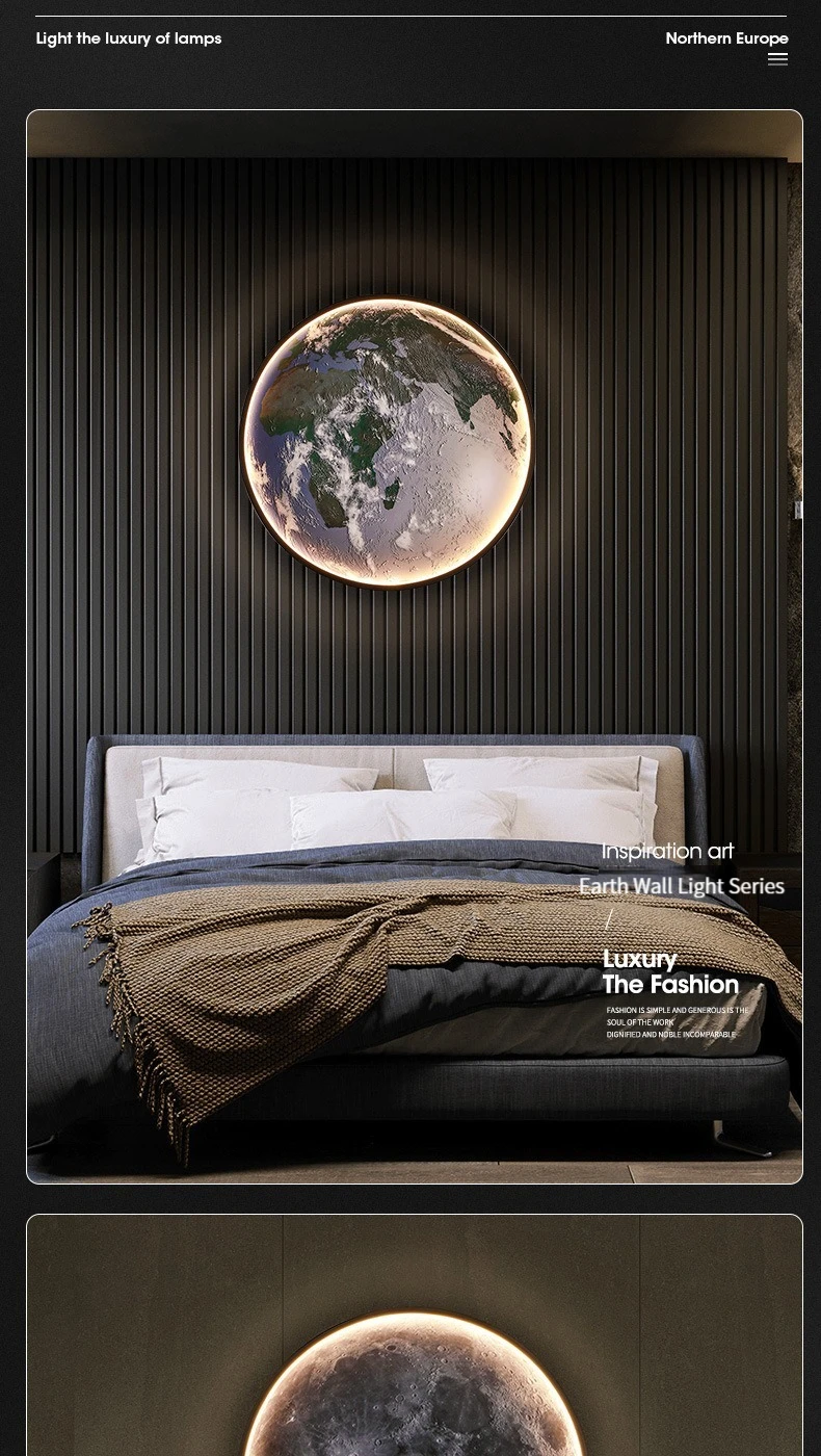Home decor earth mural LED lamp Modern Moon Wall Sconce Black round Ceiling Light Living Room Bedroom stair aisle Mood Luminaire