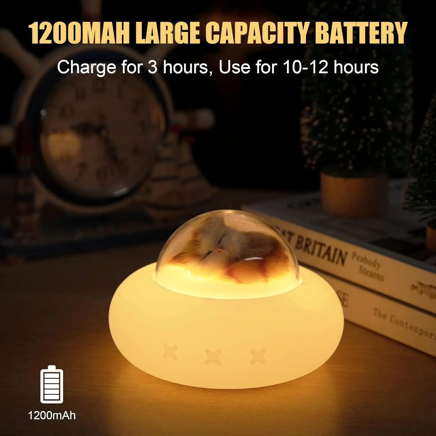 Cute Kitty Spaceship Night Light LED For Kids, USB Rechargeable, 7-Color Touch Color-Changing, Cat Night Lights for Bedroom 0.8W - Image 3