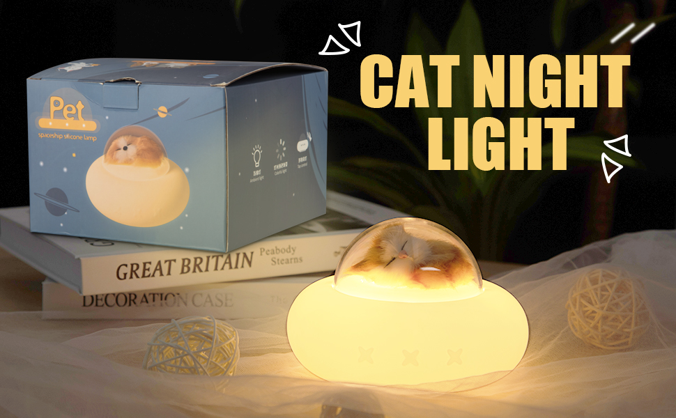Cute Kitty Spaceship Night Light LED For Kids, USB Rechargeable, 7-Color Touch Color-Changing, Cat Night Lights for Bedroom 0.8W Cute Kitty Spaceship Night Light LED For Kids, USB Rechargeable, 7-Color Touch Color-Changing, Cat Night Lights for Bedroom 0.8W