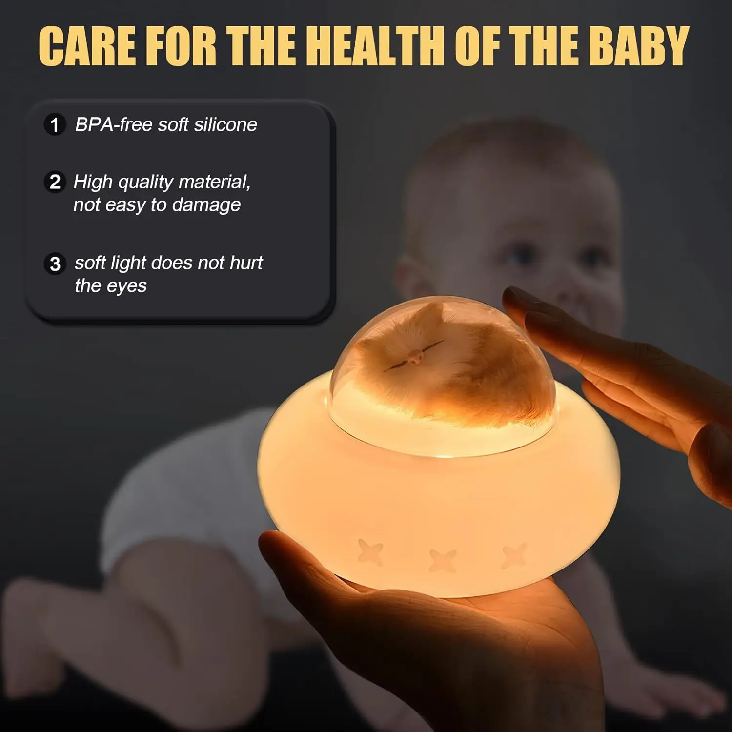 Cute Kitty Spaceship Night Light LED For Kids, USB Rechargeable, 7-Color Touch Color-Changing, Cat Night Lights for Bedroom 0.8W - Image 2