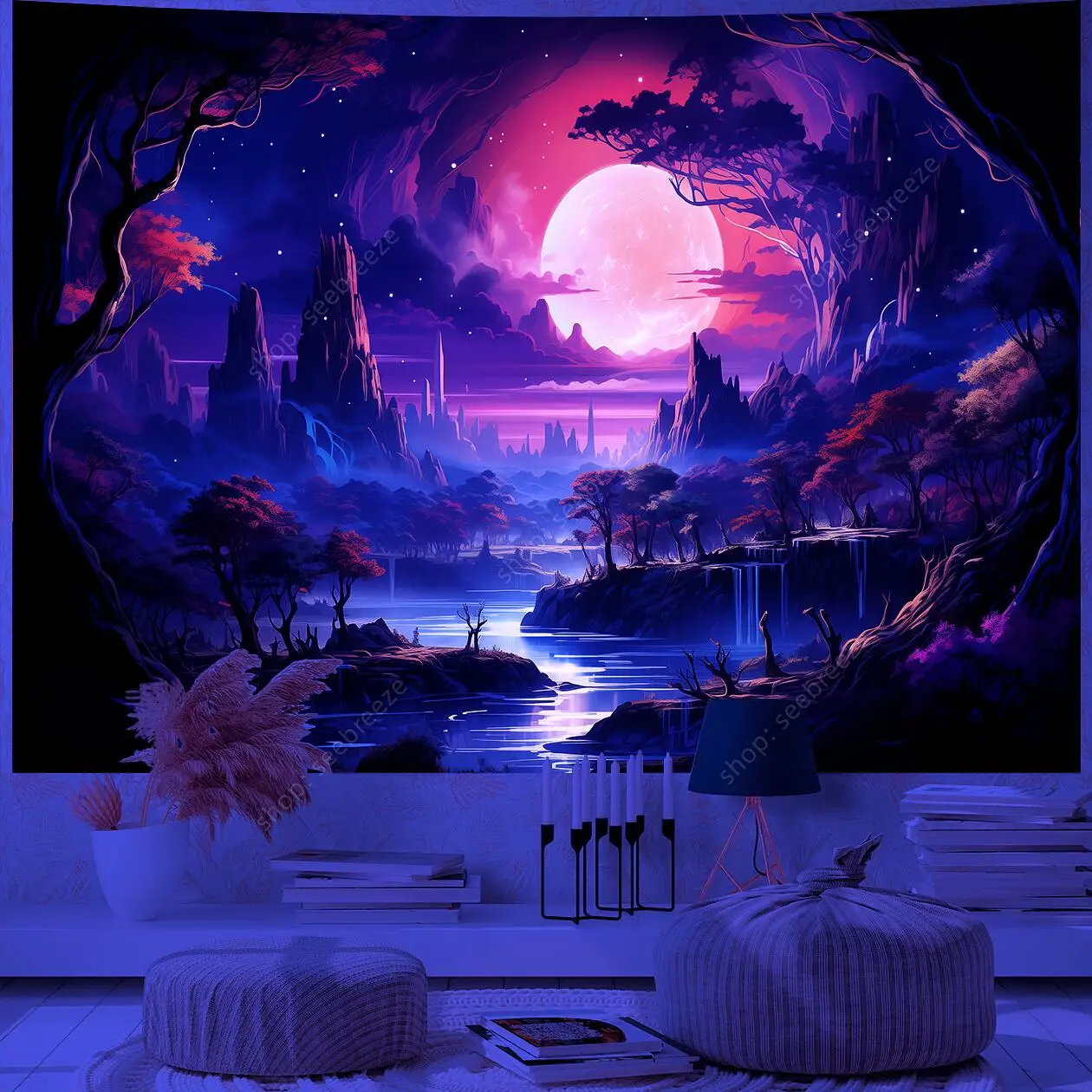 Planet UV Reactive Tapestry Galaxy Space Tapestry for Hippie Room Decor Aesthetic Psychedelic Home Wall Decor Boho Ceiling Decor