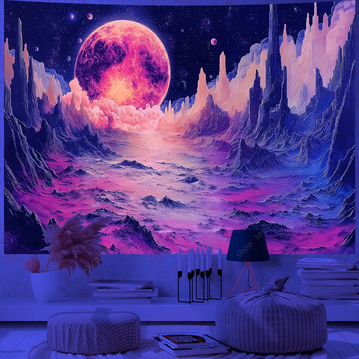Planet UV Reactive Tapestry Galaxy Space Tapestry for Hippie Room Decor  Aesthetic Psychedelic Home Wall Decor Boho Ceiling Decor – Man of Space, image size:1260x1260