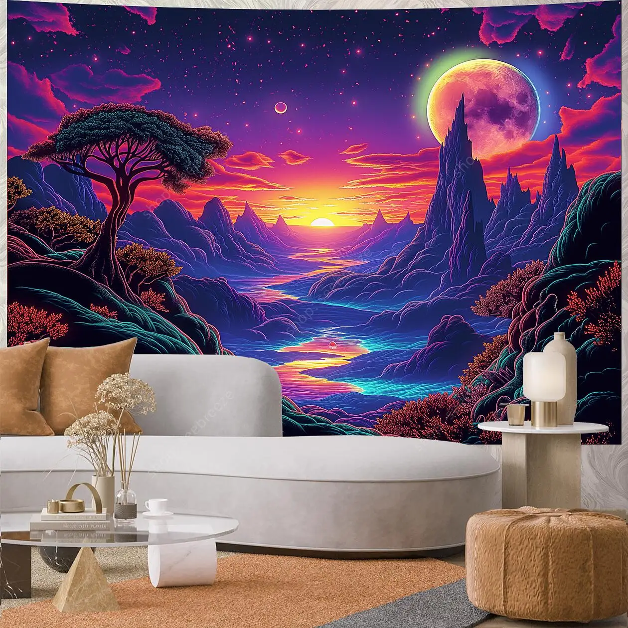 Planet UV Reactive Tapestry Galaxy Space Tapestry for Hippie Room Decor Aesthetic Psychedelic Home Wall Decor Boho Ceiling Decor