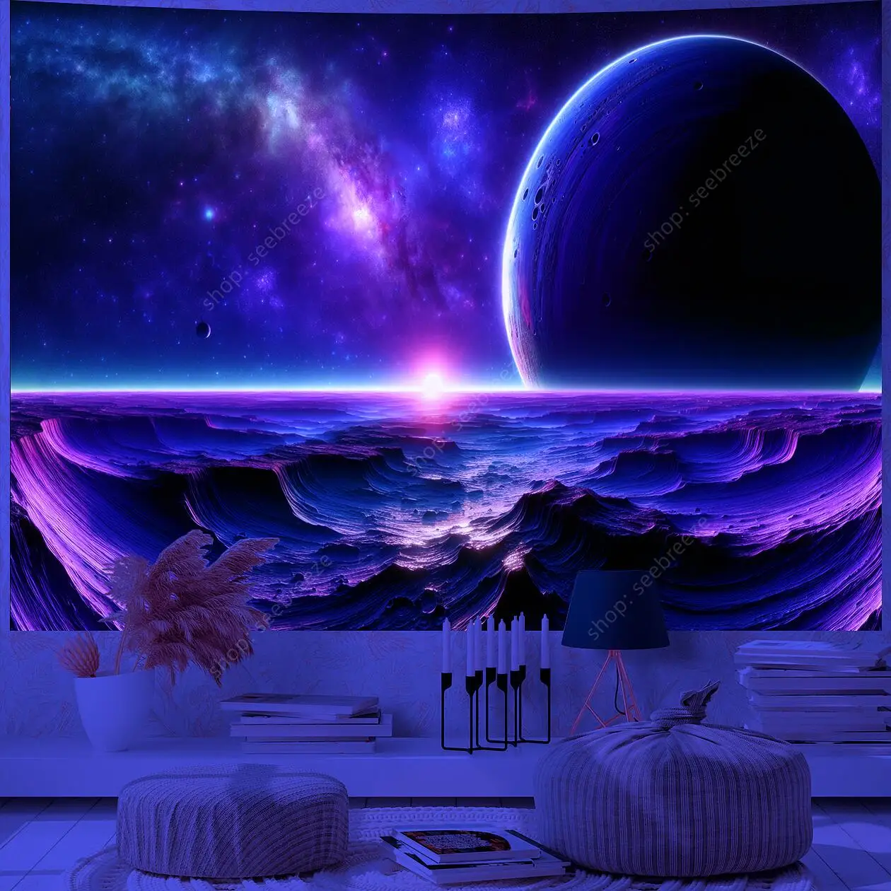 Planet UV Reactive Tapestry Galaxy Space Tapestry for Hippie Room Decor Aesthetic Psychedelic Home Wall Decor Boho Ceiling Decor