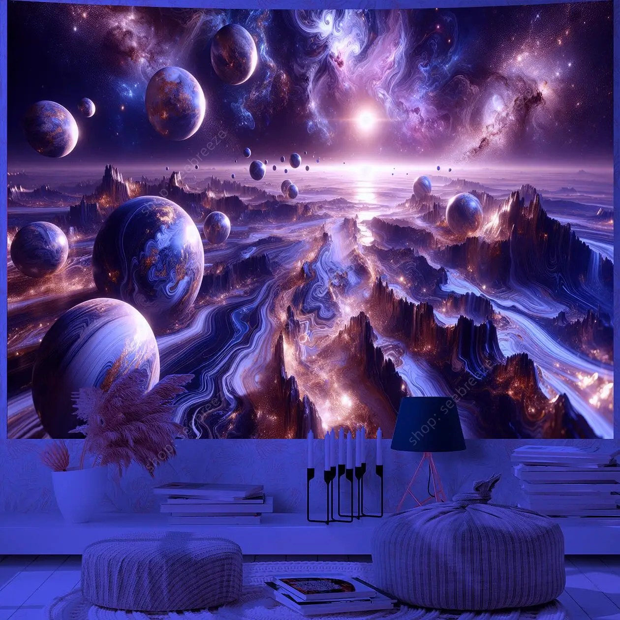 Planet UV Reactive Tapestry Galaxy Space Tapestry for Hippie Room Decor Aesthetic Psychedelic Home Wall Decor Boho Ceiling Decor