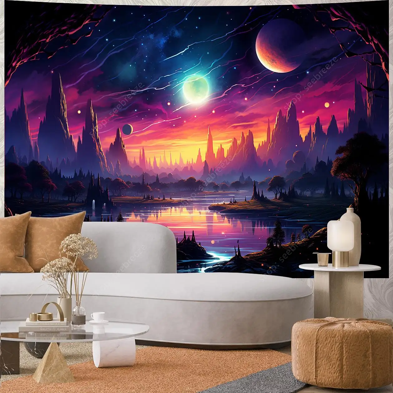 Planet UV Reactive Tapestry Galaxy Space Tapestry for Hippie Room Decor Aesthetic Psychedelic Home Wall Decor Boho Ceiling Decor
