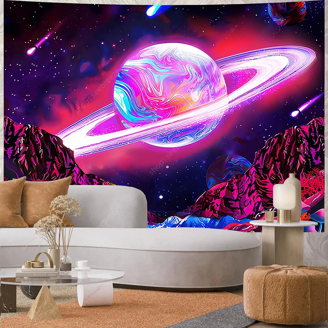Planet UV Reactive Tapestry Galaxy Space Tapestry for Hippie Room Decor Aesthetic Psychedelic Home Wall Decor Boho Ceiling Decor