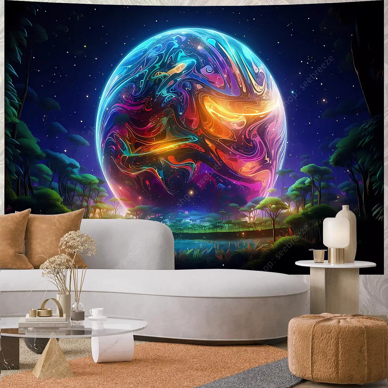 Planet UV Reactive Tapestry Galaxy Space Tapestry for Hippie Room Decor Aesthetic Psychedelic Home Wall Decor Boho Ceiling Decor