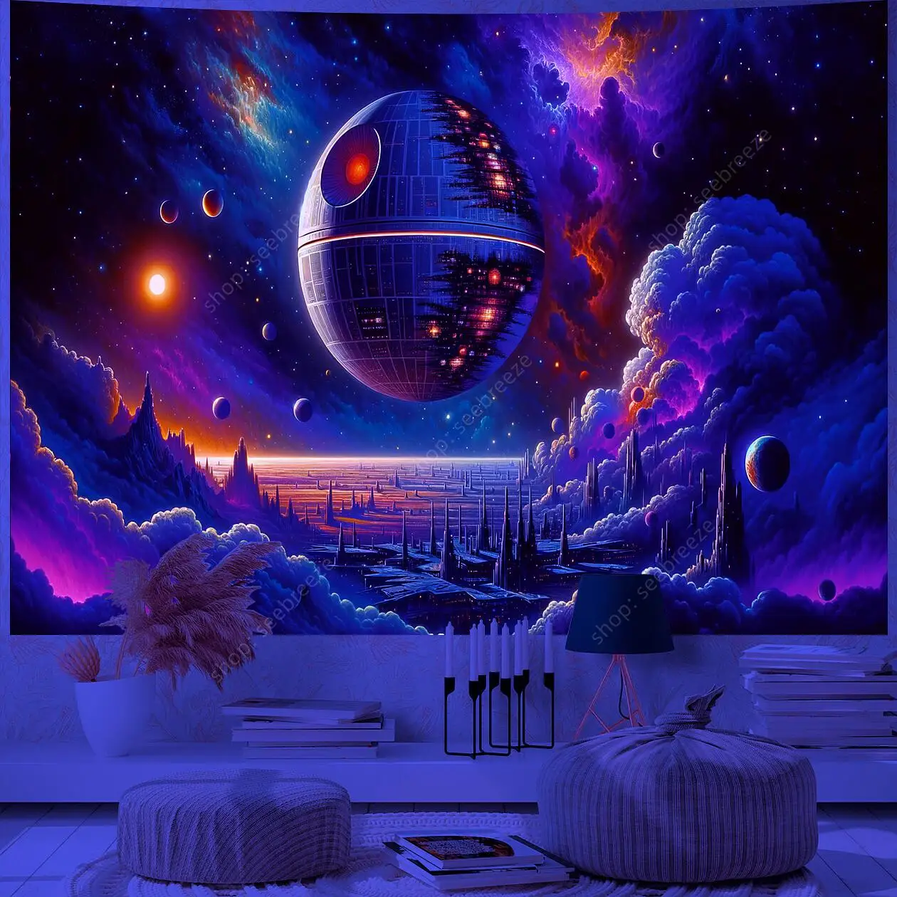 Planet UV Reactive Tapestry Galaxy Space Tapestry for Hippie Room Decor Aesthetic Psychedelic Home Wall Decor Boho Ceiling Decor