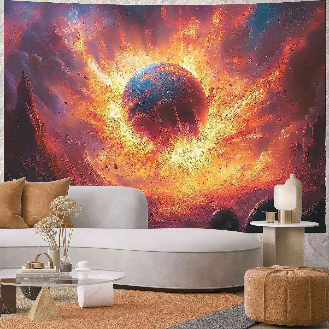 Planet UV Reactive Tapestry Galaxy Space Tapestry for Hippie Room Decor Aesthetic Psychedelic Home Wall Decor Boho Ceiling Decor