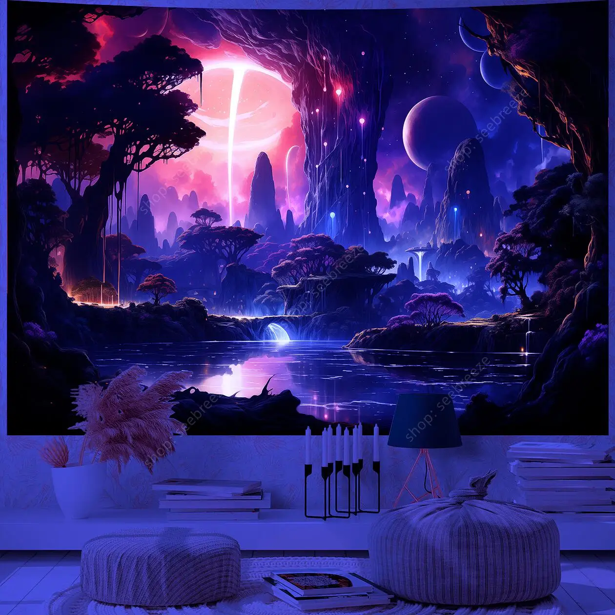 Planet UV Reactive Tapestry Galaxy Space Tapestry for Hippie Room Decor Aesthetic Psychedelic Home Wall Decor Boho Ceiling Decor